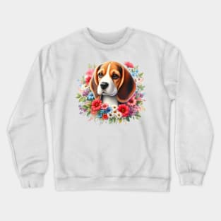 A beagle with beautiful colorful flowers Crewneck Sweatshirt